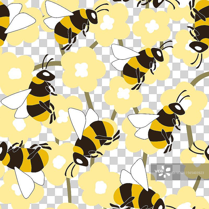 带有蜜蜂和花朵的无缝图案图片素材