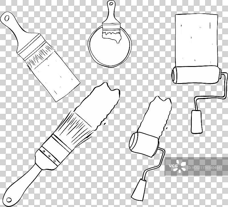 油漆滚筒和刷子与笔触套装图片素材