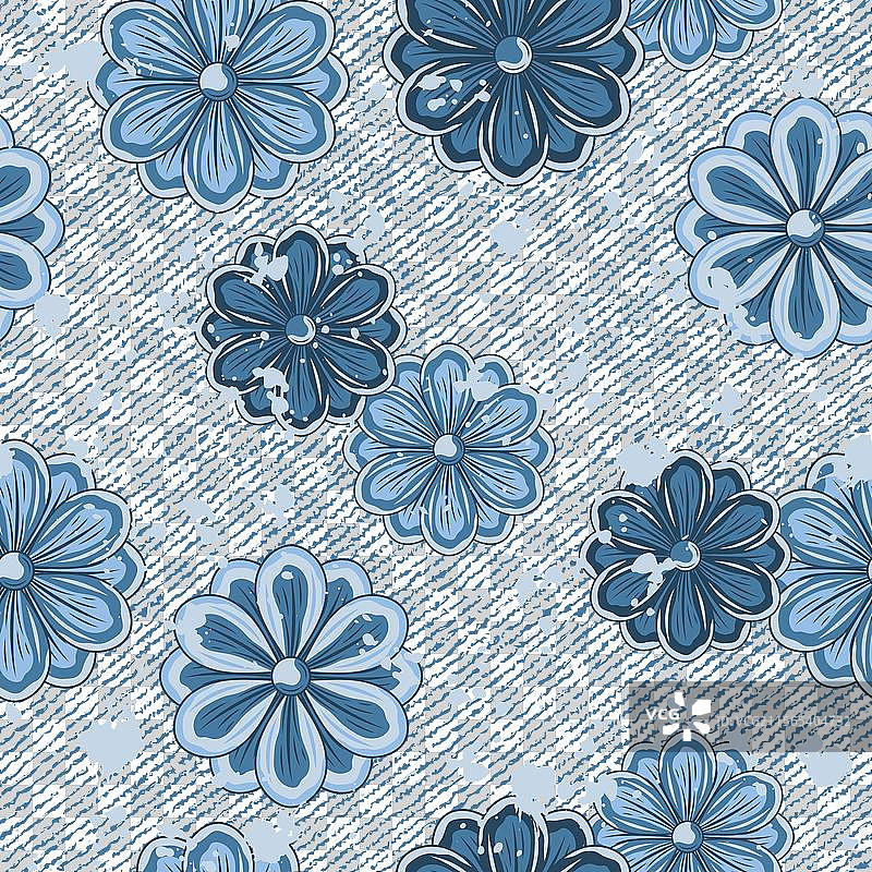 无缝夏季牛仔布图案与洋甘菊图片素材