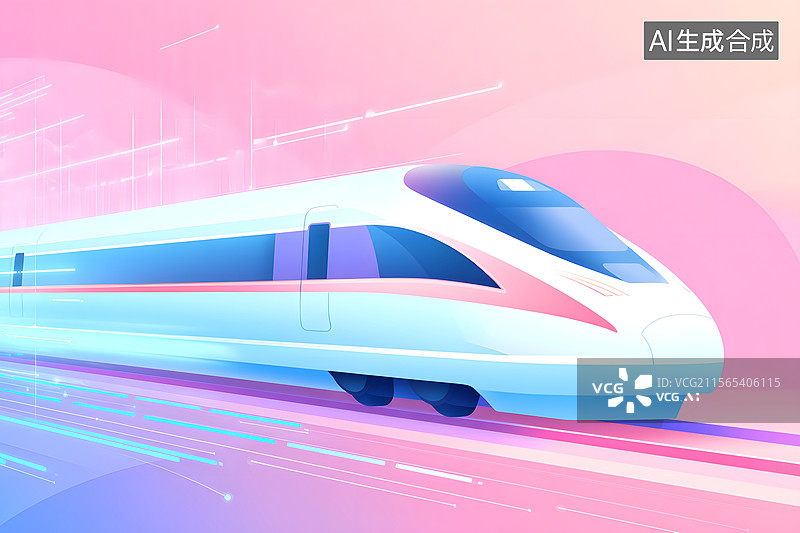 【AI数字艺术】快速行驶的高铁列车插画图片素材