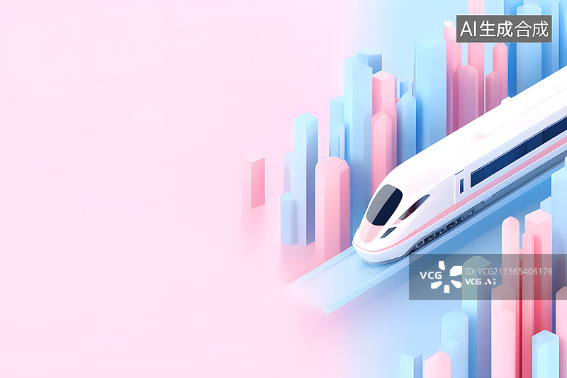 【AI数字艺术】快速行驶的高铁列车插画图片素材