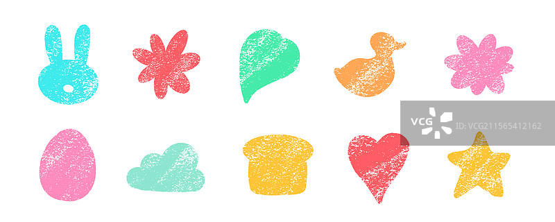 彩色蜡笔涂鸦复活节抽象贴纸图片素材