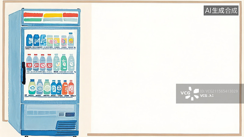 【AI数字艺术】水墨画居左1展示各种饮料的蓝色冷藏柜图片素材
