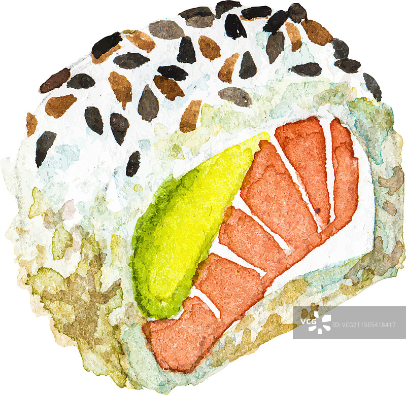 手绘水彩寿司卷新鲜美味图片素材