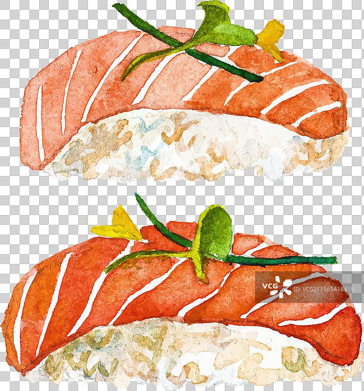 水彩画风格的寿司，手绘新鲜海鲜图片素材