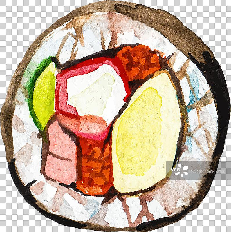 手绘水彩寿司卷新鲜美味图片素材