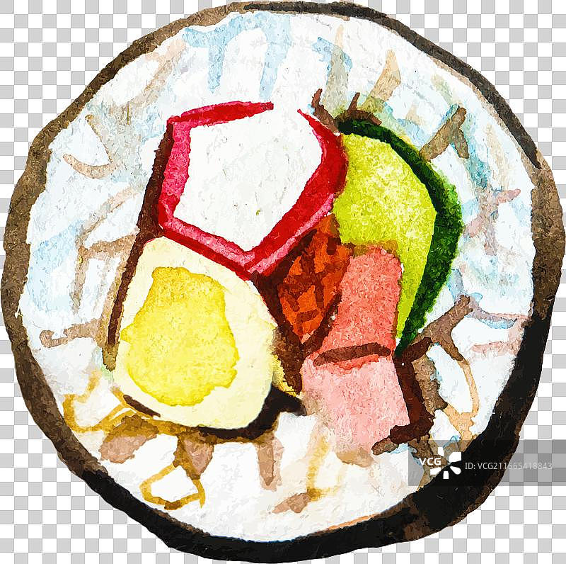 手绘水彩寿司卷新鲜美味图片素材