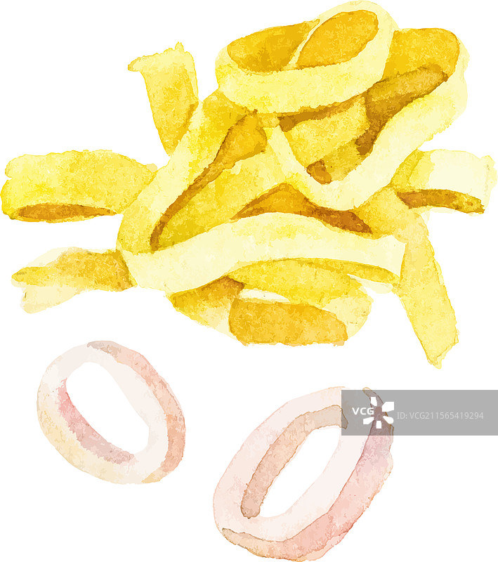 手绘水彩鱿鱼圈图片素材