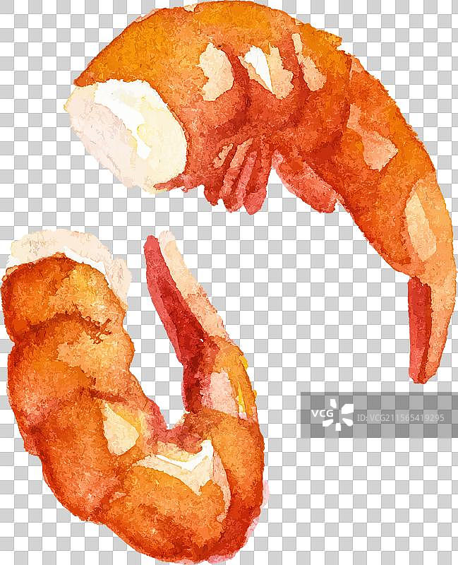 手绘水彩画的烤虾图片素材