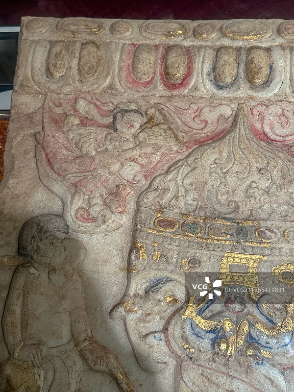 隋开皇九年 彩绘描金白石榻 大唐西市博物馆图片素材