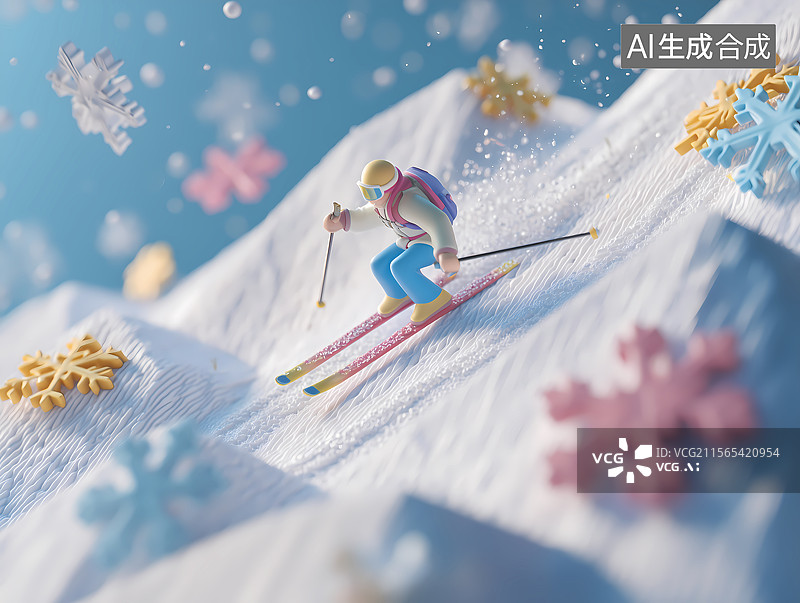【AI数字艺术】3D卡通滑雪运动员图片素材