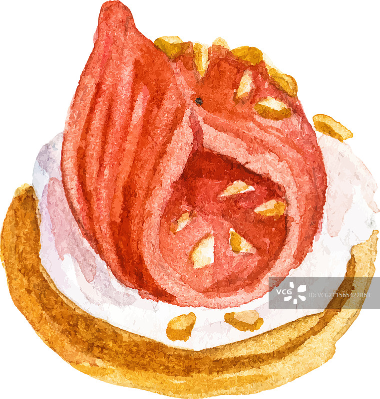 水彩画风格的三文鱼意式开胃小菜手绘图图片素材