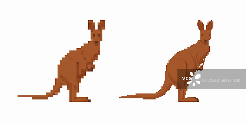 正面朝向的像素艺术袋鼠，特征明显图片素材