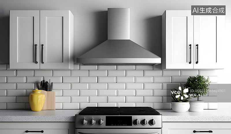 【AI数字艺术】现代简约室内厨房的三维背景图片素材