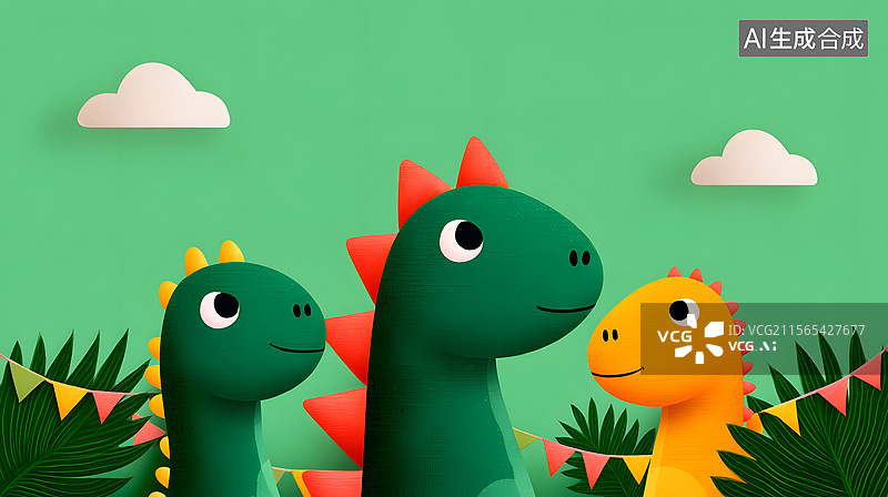 【AI数字艺术】儿童节的可爱卡通恐龙插画图片素材