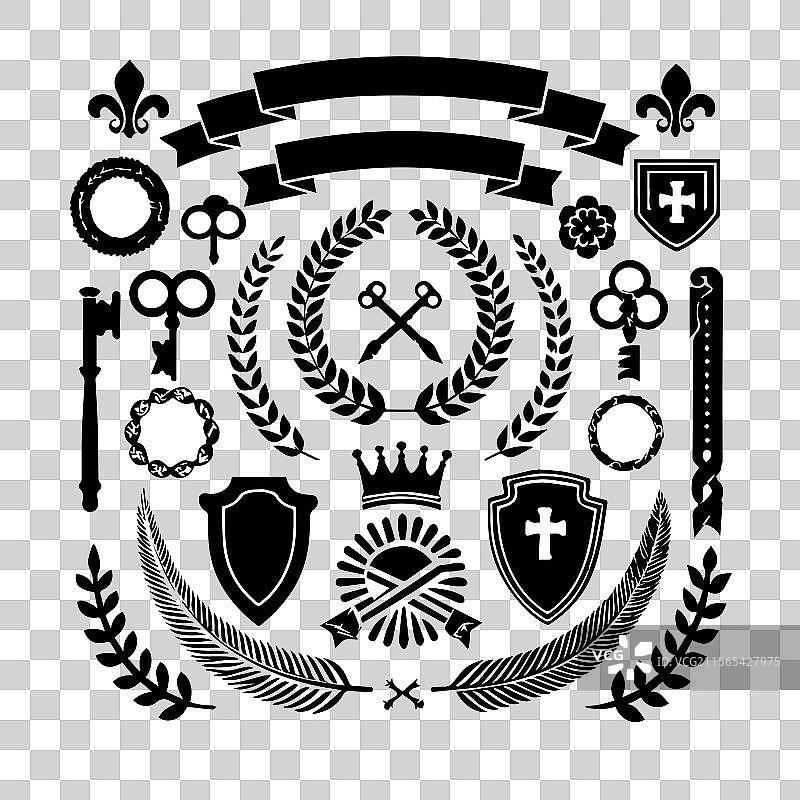 一组色彩丰富的复古丝带、横幅和徽章图片素材