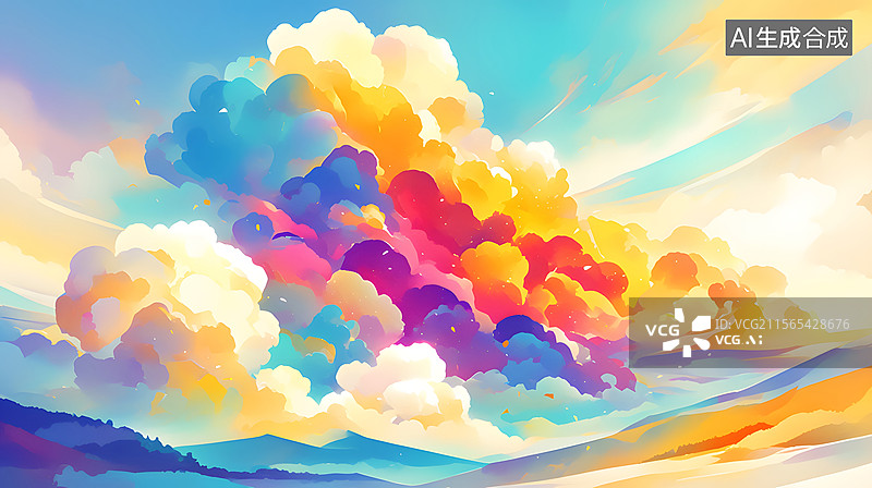 【AI数字艺术】梦幻的云朵和烟花背景图片素材