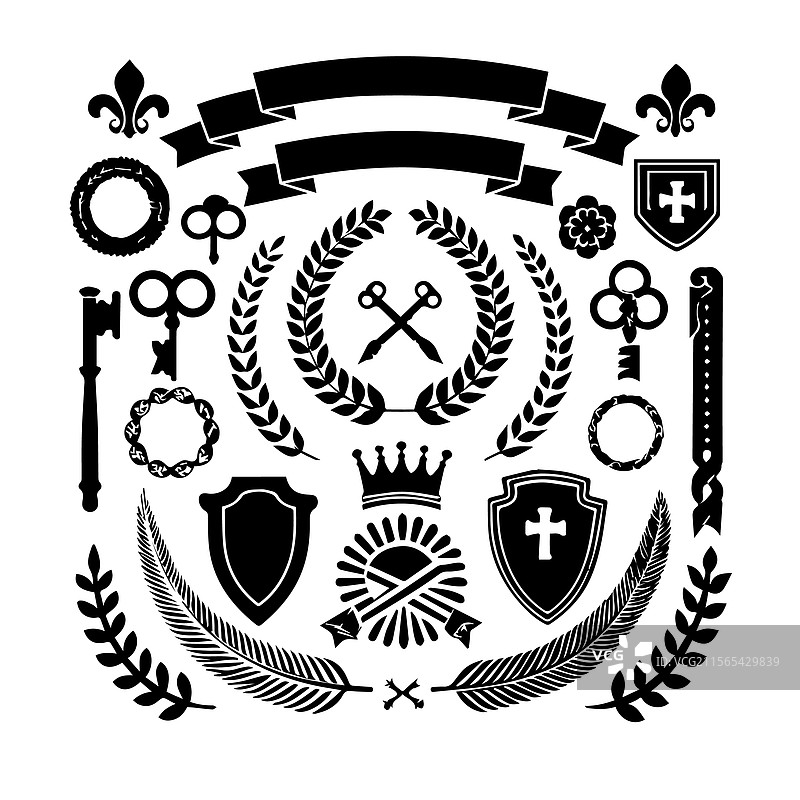 一组黑色丝带、横幅和徽章图片素材