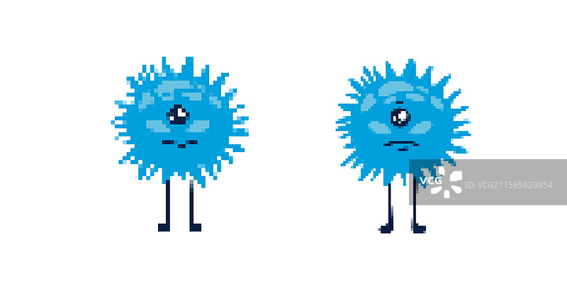 可爱的蓝色像素怪物，单眼且有尖刺图片素材