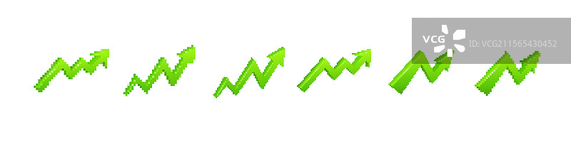 绿色像素箭头显示上升趋势图片素材