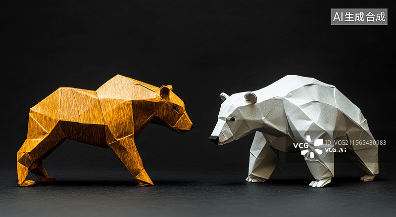 【AI数字艺术】纸艺牛熊对峙图片素材