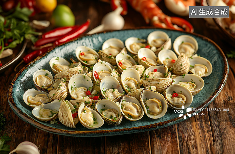 【AI数字艺术】海鲜美味蛤蜊盘图片素材