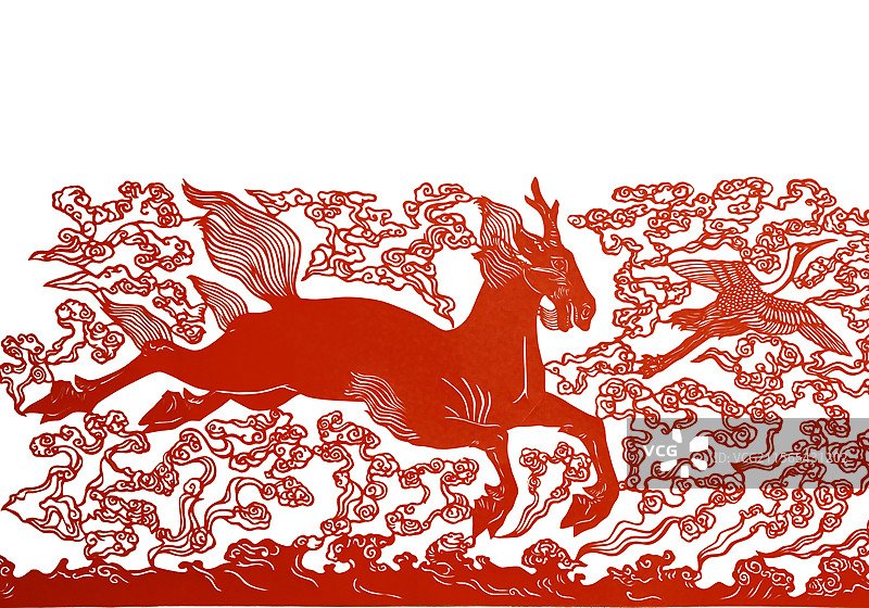 民间艺术，剪纸，开封州桥图案，海马，祥云，仙鹤图片素材