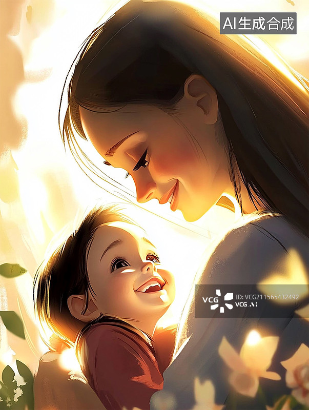【AI数字艺术】母亲节母女插画图片素材
