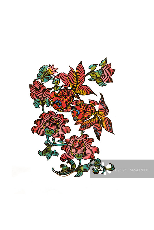 民间艺术，剪纸，金玉满堂，金鱼，荷花图片素材