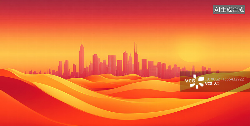 【AI数字艺术】沙漠之城的晨曦图片素材