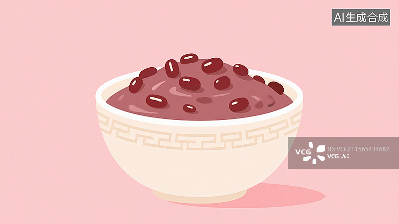 【AI数字艺术】一碗红豆沙-中式传统美食小吃扁平风插画图片素材