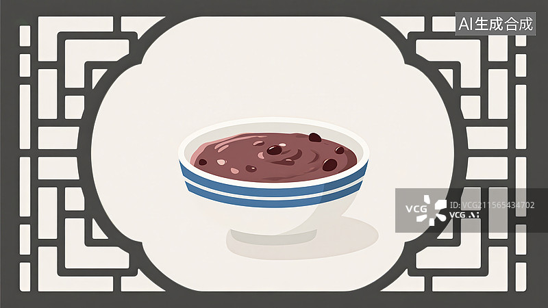 【AI数字艺术】一碗红豆沙-中式传统美食小吃扁平风插画图片素材