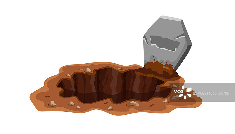 卡通风格的破碎墓碑和深洞的图像图片素材