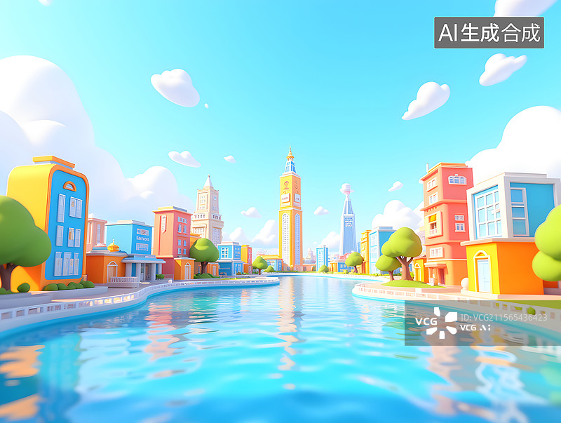 【AI数字艺术】城市建筑的房地产三维背景图片素材