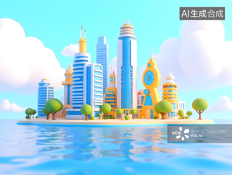 【AI数字艺术】城市建筑的房地产三维背景图片素材