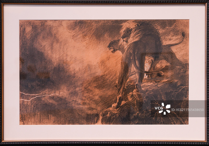 上海，复星艺术中心，“悲鸿花园一一徐悲鸿留法纪念展”，《狮吼》，纸本炭笔，1922图片素材