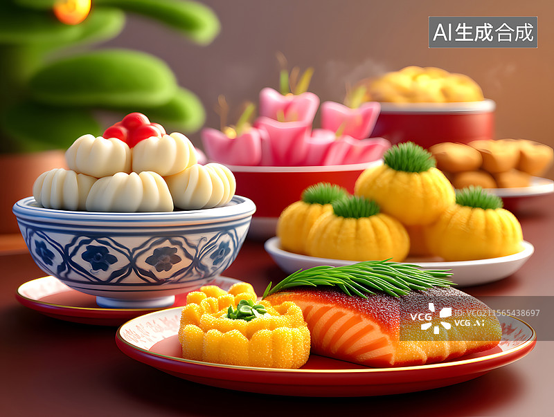 【AI数字艺术】中国传统节日的家人聚餐插画图片素材