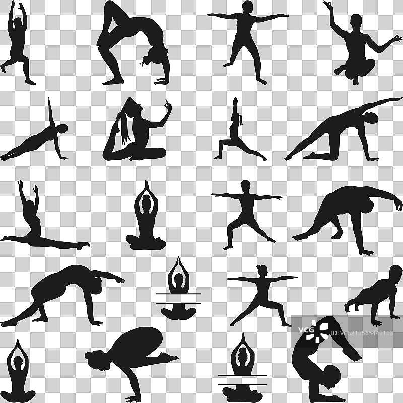 瑜伽姿势剪影瑜伽普拉提SVG套件图片素材