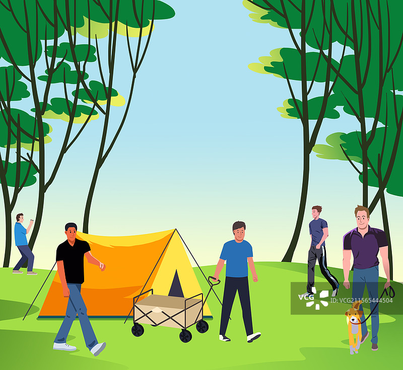 度假假日假期户外周末放松心情公园花园踏青露营搭帐篷散步漫步生活方式趣味插画图片素材
