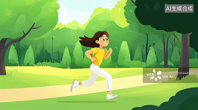【AI数字艺术】在公园里跑步的女孩图片素材