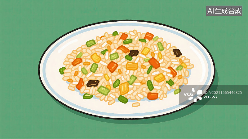 【AI数字艺术】扬州炒饭中华美食特写食品插画图片素材