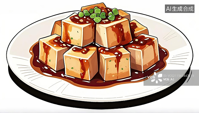 【AI数字艺术】麻婆豆腐川味中华美食食品插画图片素材
