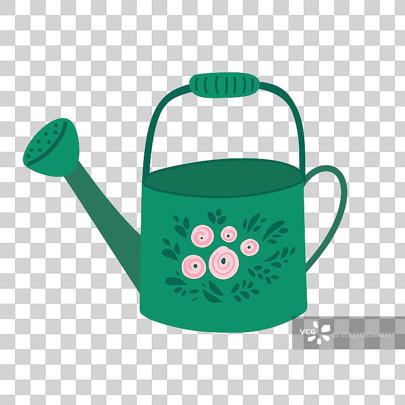 手绘的带花卉装饰的浇水壶图片素材