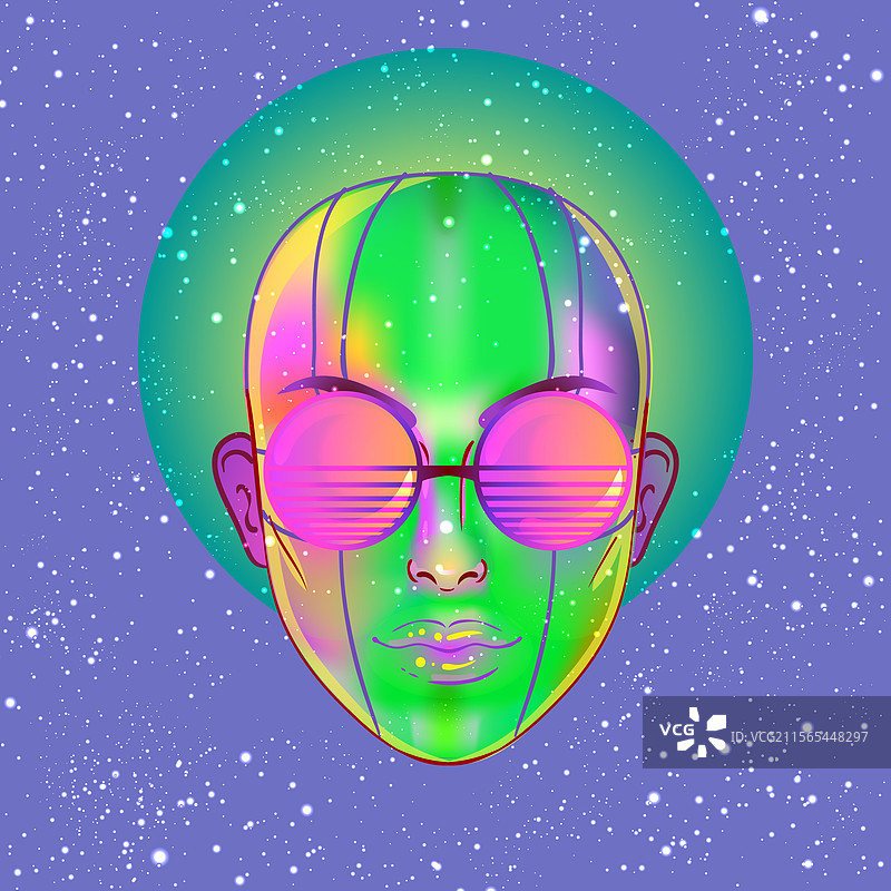 复古未来主义风格的机器人女性肖像图片素材