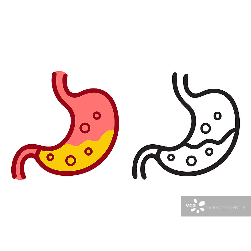 彩色轮廓和剪影的胃部图标图片素材