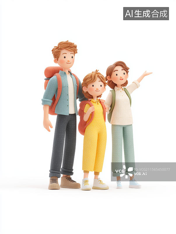 【AI数字艺术】卡通家庭探险插画图片素材