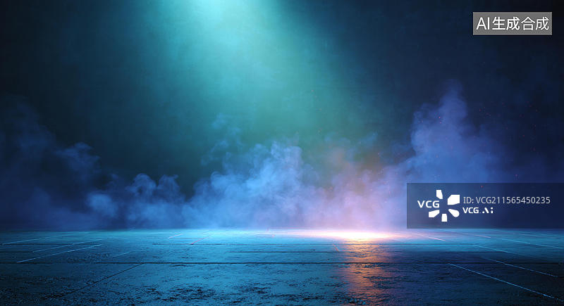 【AI数字艺术】抽象霓虹烟雾混凝土舞台图片素材