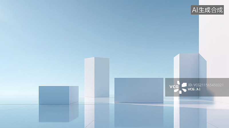 【AI数字艺术】几何形状在光滑表面上的排列图片素材