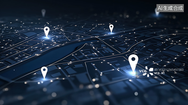 【AI数字艺术】城市导航地图与定位点图片素材