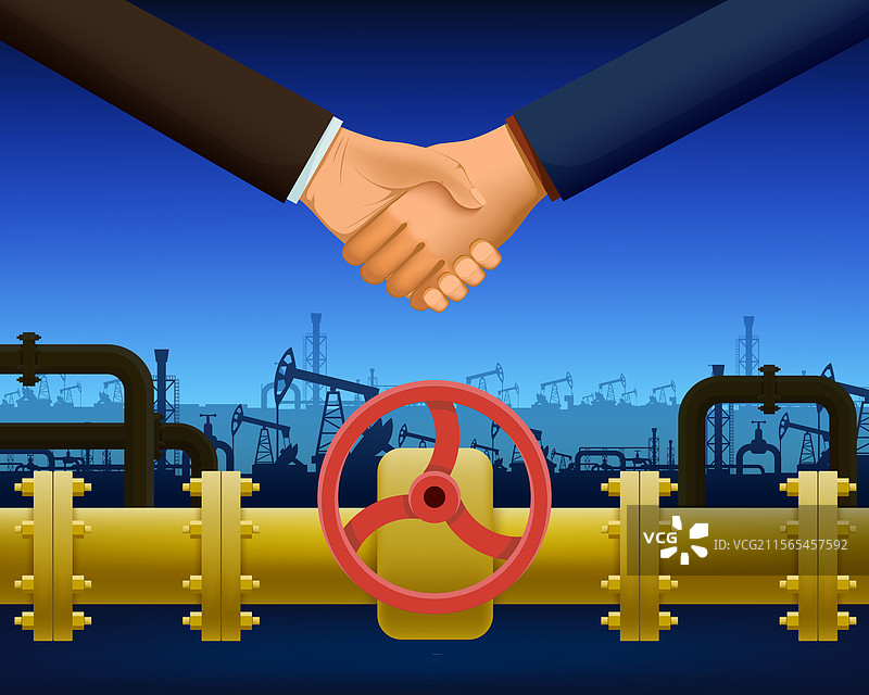 两位商人在石油或天然气背景下握手图片素材
